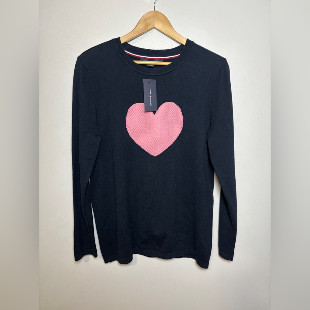 Tommy Hilfiger Black Sweater with Pink Heart